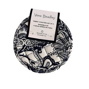 New Vera Bradley Cotton Java Navy & White Set of 4 Fabric Coasters